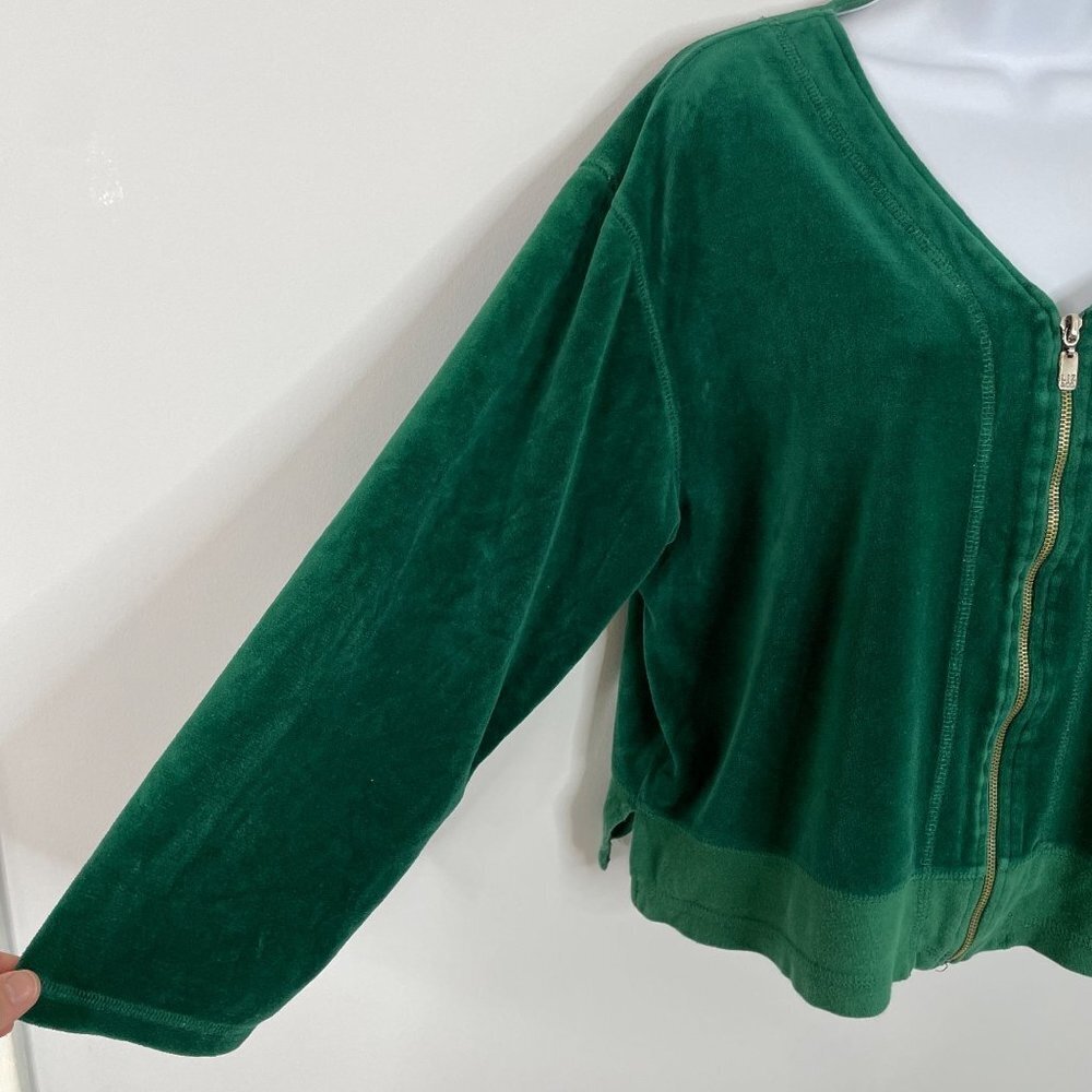 Vintage Y2K Womens VELOUR Jacket Sz LP Dark Green FULL ZIP Long Sleeve Holiday - Picture 4 of 12